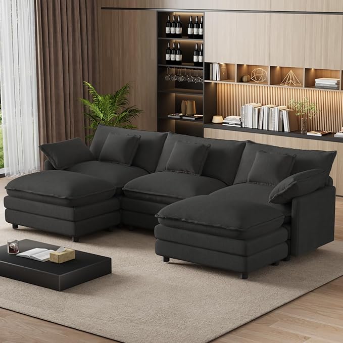 114 U Shaped Cloud Couch Sectionals Oversized Sectional Couches for Living Room Modular Couch Large Velvet Cloud Sofa with Movable Ottoman Grey