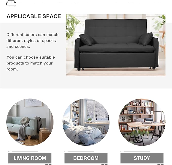Oversized 3-in-1 Convertible Sleeper Sofa Bed Futon Couch with Pullout Bed 2-Seater Loveseat Sofa w/Pockets Adjustable Backrest and Pillows for Living Room Apartment (Gray-Button Tufted)