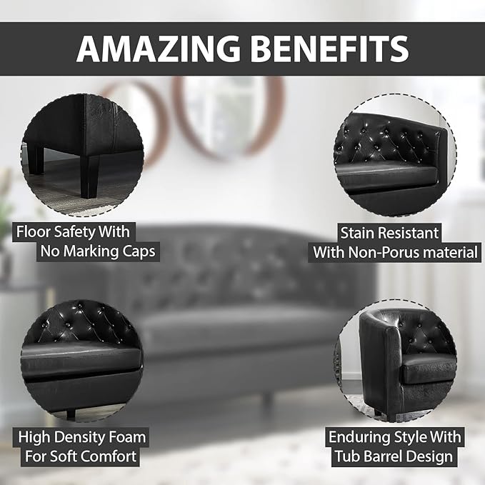 Emma Modern Loveseat Sofa – Faux Leather Love Seat Couch with Plush Cushions Solid Wood Frame Button-Tufted Design Stain-Proof Upholstery Small Loveseat for Bedroom Office &amp Small Spaces