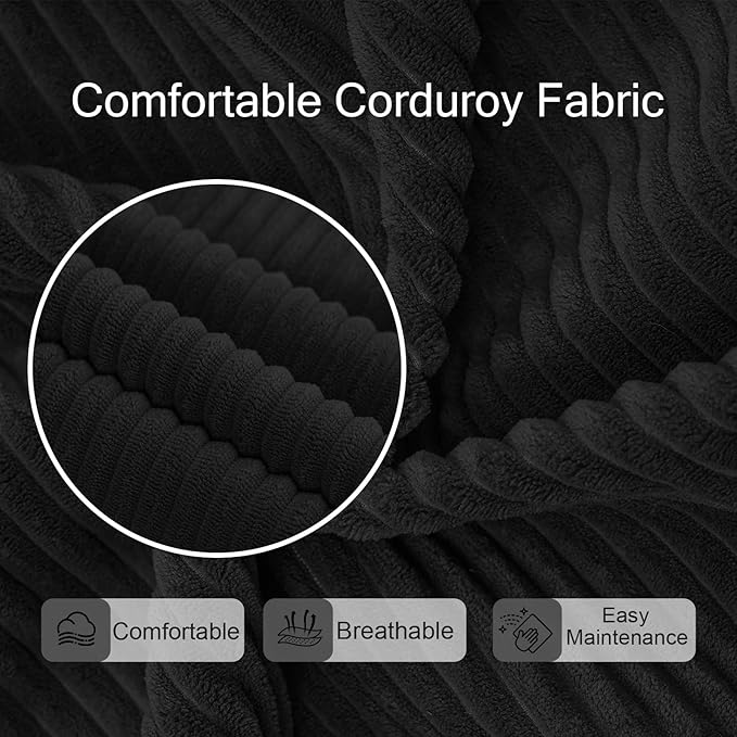 MeMoreCool Convertible Sofa Bed Pull Out Loveseat Sleeper Sofa Small Boneless Cloud Couch Bed for Adults Fold Out Foam Love Seat Black Corduroy Folding Floor Couch for Bedroom
