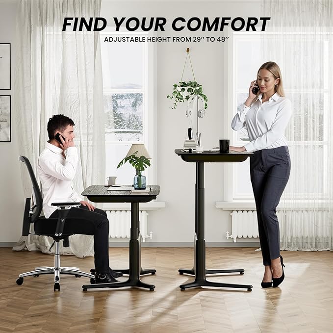 COLAMY Electric Adjustable Standing Desk – 48 x 28 Inch Sit Stand Desk with Drawer &amp Cable Management Dual Motor Lift System Ergonomic Footrest Home Office Table (Veneer Desktop Black Oak + Bl