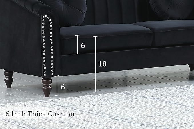 Chesterfield Sofa Set Luxurious Velvet Chesterfield Settee Couch SetSofa and Loveseat SetUpholstered Rolled Arm with Rivets/4 Button Tufted Pillow Modern Sofa Living Room SetBlack