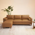 Vesgantti 100 Faux Leather Couch with Movable Ottoman 3 Seater L Shaped PU Leather Sofa with Side Pocket Comfy Mid Century Modern Modular Sectional Couch for Living Room Apartment Camel