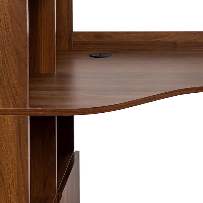 L Shaped Computer Desk with Hutch and Bookshelf Home Office Gaming Corner Desk with Drawers and Storage Shelves for Writing Work Bedroom Living Room Walnut (Style-10)