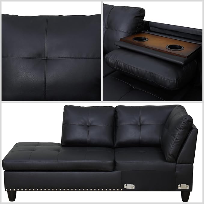 FONTOI L Shaped Sectional Couches for Living Room Modular 4 Seat Sofa with Ottoman Storage Modern Couch with Chaise for Bedroom Apartment Furniture Black