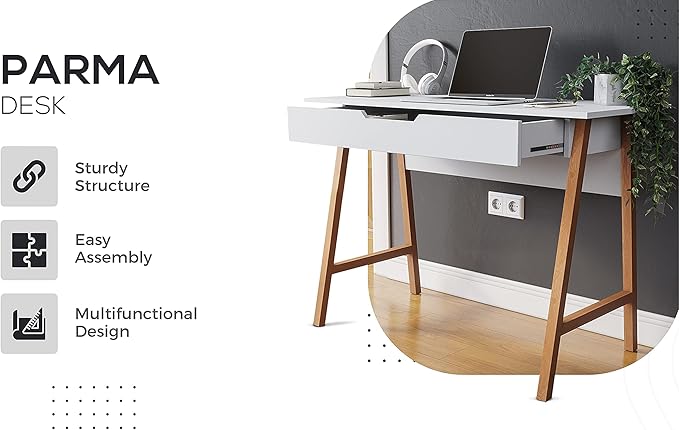 Modern Design Parma Small Desk for Bedroom White Writing Desk 42 Inch with Drawer by Crafts and Comfort