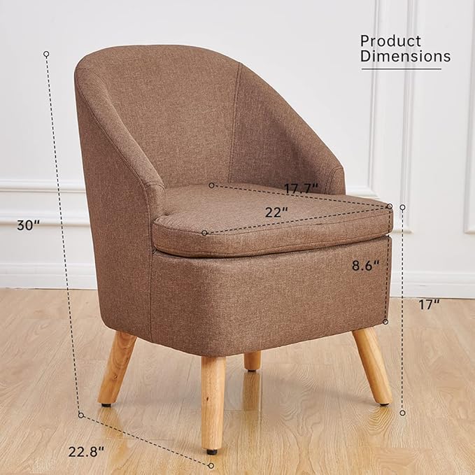Cute Upholstered Accent Club Coffee Chair with Barrel Style Cotton Linen Like Fabric Round Single Sofa for Wooden Leg Living Room Bedroom Large