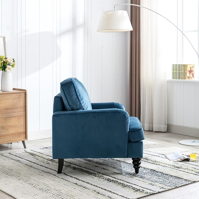 chairus Mid Century Modern Velvet Accent Chair Vintage Club Armchair with Firm Supportive Seat &amp Soft Backrest Comfy Single Sofa Reading Chair for Living Room Bedroom Blue