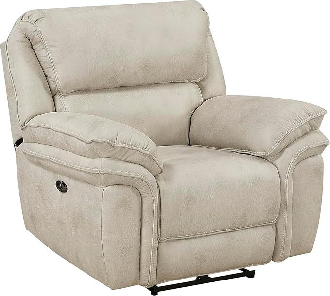 Lexicon Power Reclining Chair for Adults Polished Microfiber Power Recliner Single Sofa Chair for Bedroom/Living Room/Reading Nook Foam Over Pocket Coils Pillow Top Arms Charging Port Sand