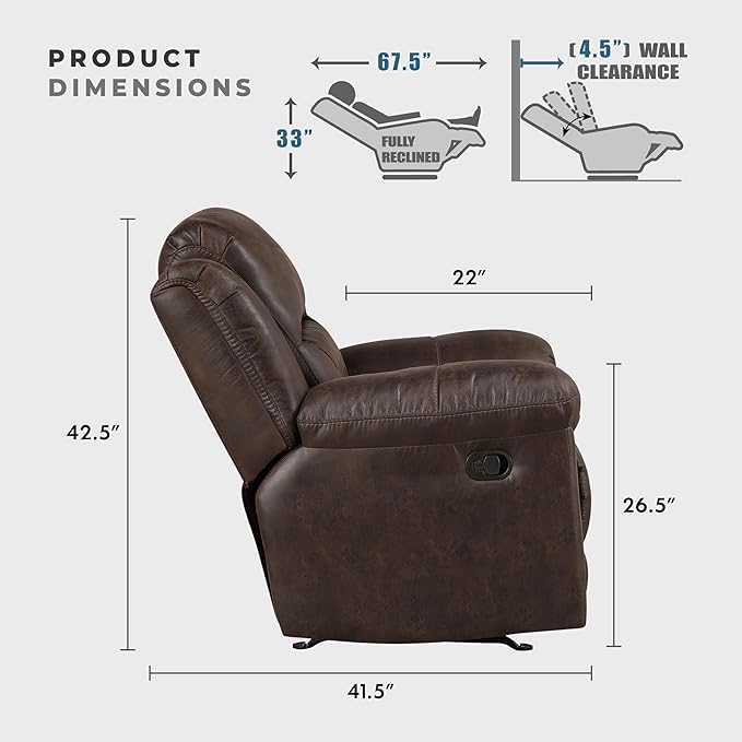 Lexicon Double Recliner Sofa for Living Room Wall Hugger Manual Reclining Couch Sofa Textured Microfiber Upholstered Dual Reclining Sofa Home Theater Seating Required Assembly Dark Brown
