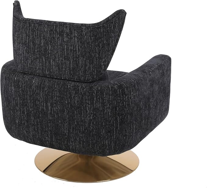 Swivel Accent Chairs for Living Room Mid Century Modern Accent Chair with Arms Comfy Side Chairs for Living Room with Gold Base &amp Lumbar Pillow Upholstered Armchair with Wingback (Black)