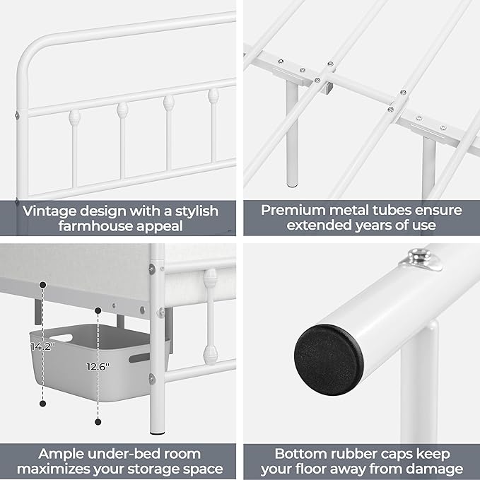 Yaheetech Classic Metal Platform Bed Frame Mattress Foundation with Victorian Style Iron-Art Headboard/Footboard/Under Bed Storage/No Box Spring Needed/Full Size White
