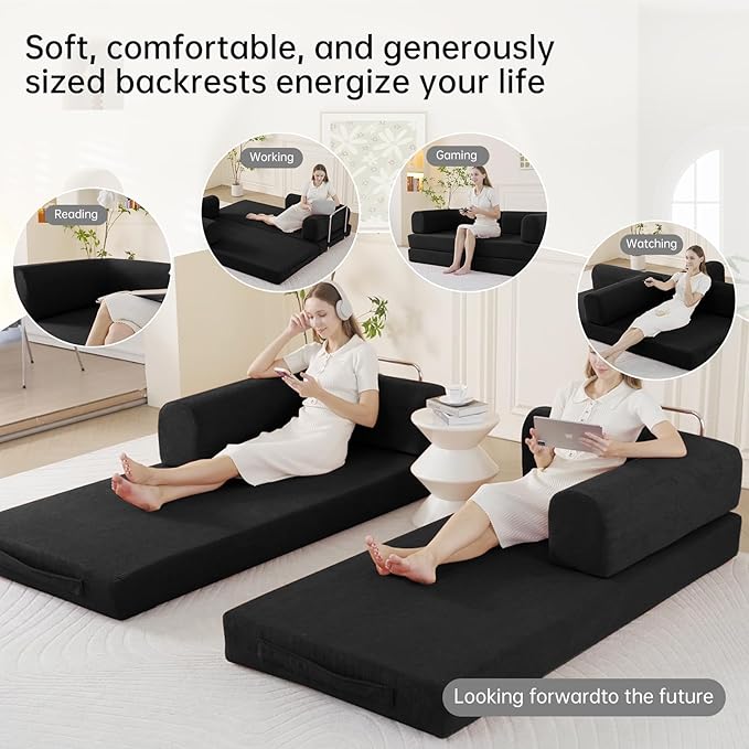 79” Convertible Sofa Bed 35D High-Density Foam&ampCorduroy Fabric Sleeper Couch Bed Fixed-Shape Frame &amp Removable ArmrestsModular Folding Small Loveseat Futo Sectional Funto Couch for Small S