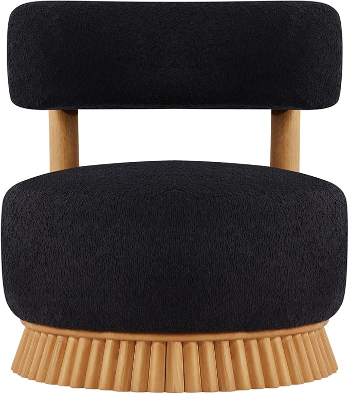 Christopher Knight Home Eloise Modern Accent Chair for Living Room Boucle Upholstered Single Lounge Sofa Chair with Wooden Frame Comfy Reading Chair for Bedroom Black+Natural