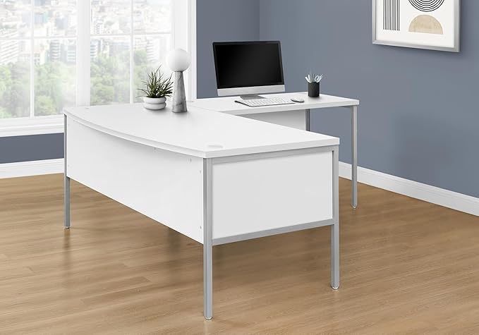 Penau Contemporary 48Inch Computer Desk White Laminate Top Silver Metal Legs Modern Home Office Furniture