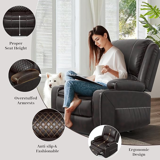 Loveseat Lounger Sofa Set with 2 Layers Cushion Living Room 2+1 Piece 2 Seater Reclining Double Sofa Leather with Removable Console 1 Oversized Lounger Sofa Seats