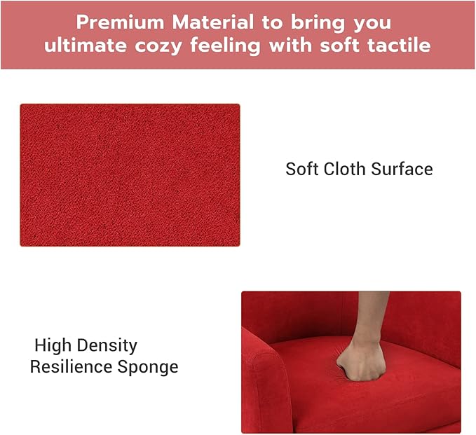 INZOY Modern Accent Chair with Ottoman Upholstered Barrel Reading Chair with Foot Rest Comfy Fabric Armchairs for Living Room Bedroom Small Spaces Easy to Assemble (Red)