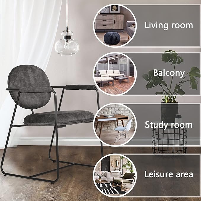 Sophia &amp William Living Room Chairs 18 Velvet Accent Chair Metal Armchairs Vanity Chair Leisure Chair Middle Back Reception Chair for Livining Room Bedroom Metal Leg Detachable Armrest Dark Grey