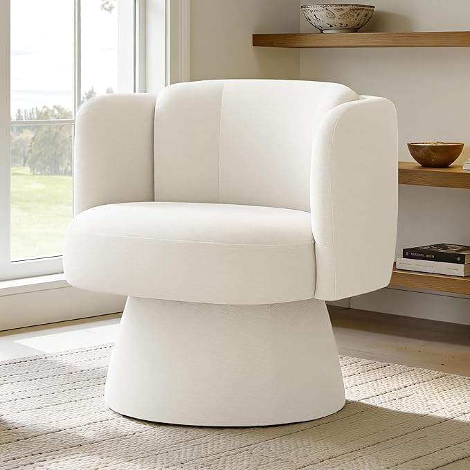 Swivel Barrel Chair360° Accent Chairs with Round BackrestUpholstered Lounge Chair for VanityLiving RoomBedroomReading NookLinen