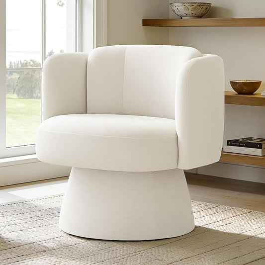 Swivel Barrel Chair360° Accent Chairs with Round BackrestUpholstered Lounge Chair for VanityLiving RoomBedroomReading NookLinen