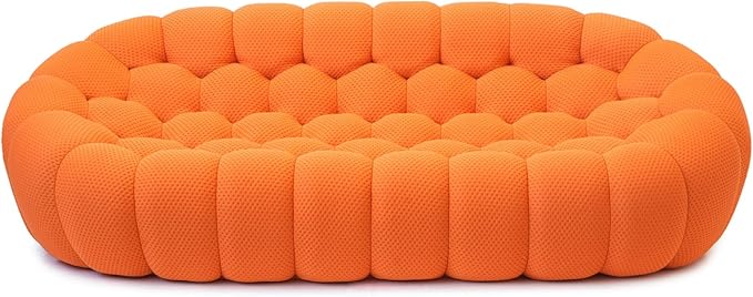 Bubble Couch Modern 3-Seater Upholstered Mesh Fabric Round Floor Sofa 3D Honeycomb Shape Bubble Sofa Curved Sofas for Living Room Circle Boneless Orange Couch No-Assembly (Orange 98.43)