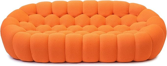 Bubble Couch Modern 3-Seater Upholstered Mesh Fabric Round Floor Sofa 3D Honeycomb Shape Bubble Sofa Curved Sofas for Living Room Circle Boneless Orange Couch No-Assembly (Orange 98.43)