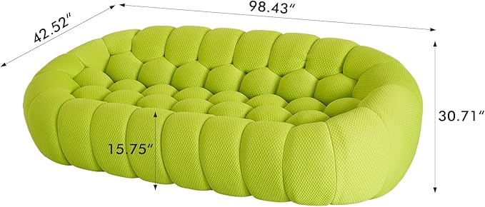 Bubble Couch 98.43'' Modern 3-Seater Modern Lazy Floor Couch Memory Foam Round Sofa 3D Honeycomb Shape Curved Sofas for Living Room Office Apartment (Lemon Green)