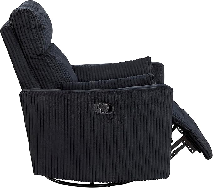 Lexicon Modern Swivel Glider Recliner Chair Nursery Glider Corduroy Fabric Upholstery Recliner with 2 Lumbar Pillows Manual Reclining Sofa Chair for Living Room/Office/Apartment Black