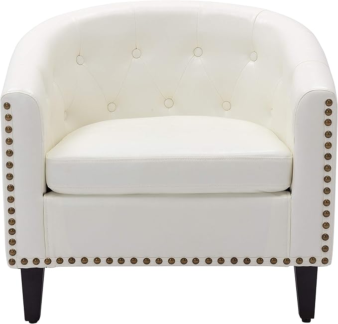 PU Leather Tufted Barrel ChairTub Chair for Living Room Bedroom Club Chairs