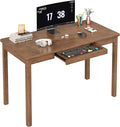 100% Solid Wood Desk with Keyboard Tray - 48 x 24 Inch Computer Desk with Keyboard Tray Mid Century Modern Writing Desks Simple Study Table Home Office Desks for Small Spaces|Bedroom-Walnut