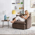 360 Degree Swivel Accent Chair Oversized 37.4 inch Extra Wide Barrel Swivel Chairs with Deep Seat for Living Room Club Reading Bedrooms (Chenille Brown)