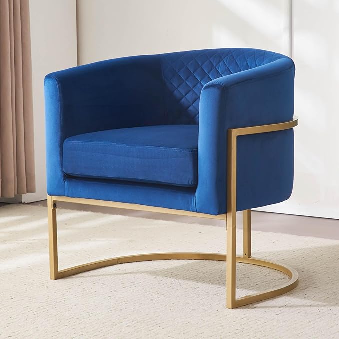 Modern ArmchairUpholstered Velvet ChairCurved Backrest Lounge ChairModern Accent ChairComfy Armchair for Small ApartmentLiving RoomOfficeReception AreaBlue