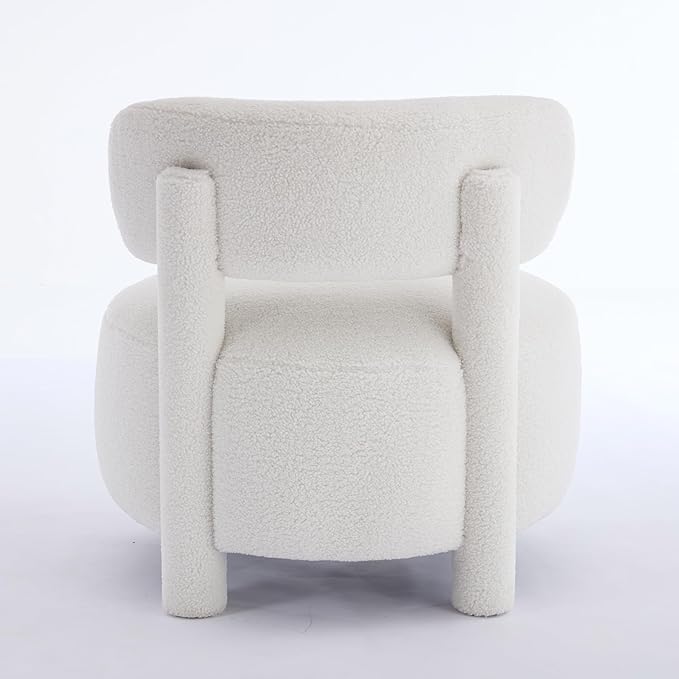 Modern Armless Accent Chair Comfortable Upholstered Living Room Chair with Curved Backrest and Solid Wooden Legs Bedroom Reading Chair Entrance Dressing Table Apartmen (White + Teddy)