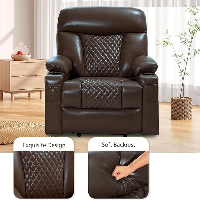 EONIX Wide Single Motor Power Lift Recliner Chair for Elderly 400lbs Heavy Duty Oversized Lift Chair with Heat and Massage Lift Recliner Chair Dark Brown