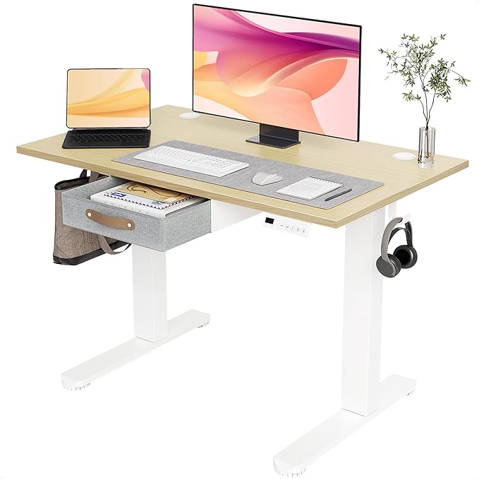 Seang Standing Desk with Drawer 40 x 24 Height Adjustable Stand Up Desk 3 Memory Height Settings with Cable Grommets &amp Storage Hooks Ideal for Home &amp Office Nature