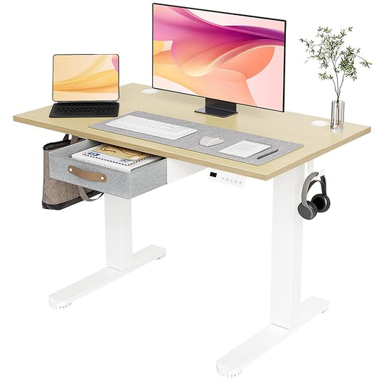 Seang Standing Desk with Drawer 40 x 24 Height Adjustable Stand Up Desk 3 Memory Height Settings with Cable Grommets &amp Storage Hooks Ideal for Home &amp Office Nature