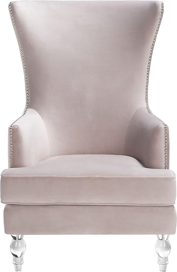 SAFAVIEH Couture Home Collection Geode Pale Taupe Velvet/Clear Acrylic Legs Nailhead Trim Wingback Chair