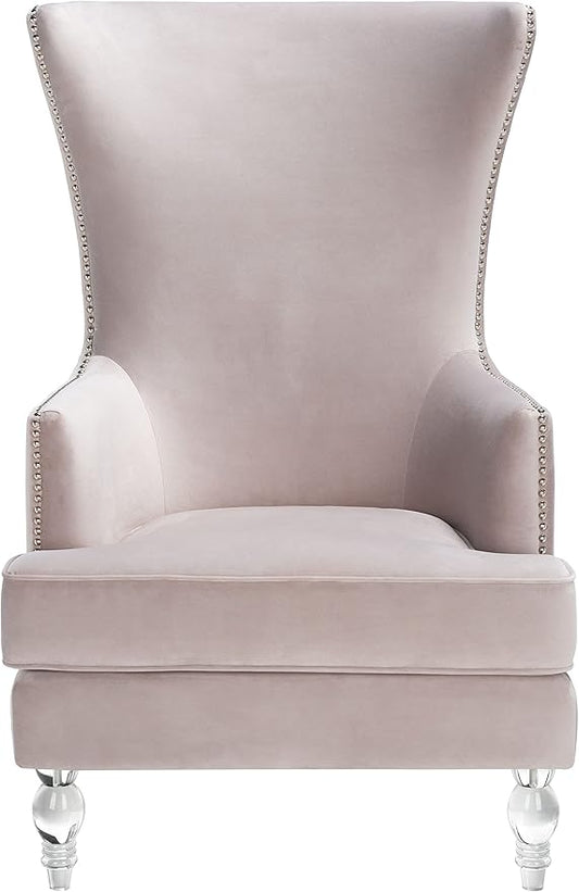 SAFAVIEH Couture Home Collection Geode Pale Taupe Velvet/Clear Acrylic Legs Nailhead Trim Wingback Chair