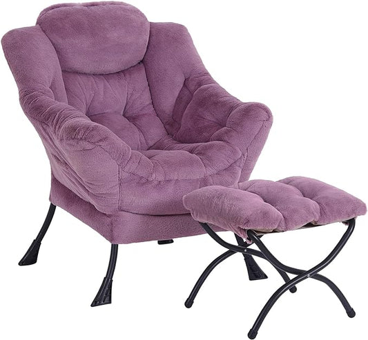 Lazy Chair with Ottoman Modern Accent Chair Contemporary Lounge Leisure Sofa Chair with Armrests Reading Chair and Folding Footstool Set for Living Room Bedroom Office