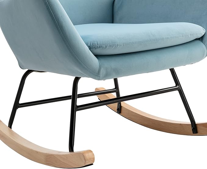 Rocking Chair Nursery Velvet Upholstered Glider Rocker Recliner Chair Padded Seat with High Backrest Armchair Reading Chair Comfy Accent Chair for Living Room Bedroom Balcony