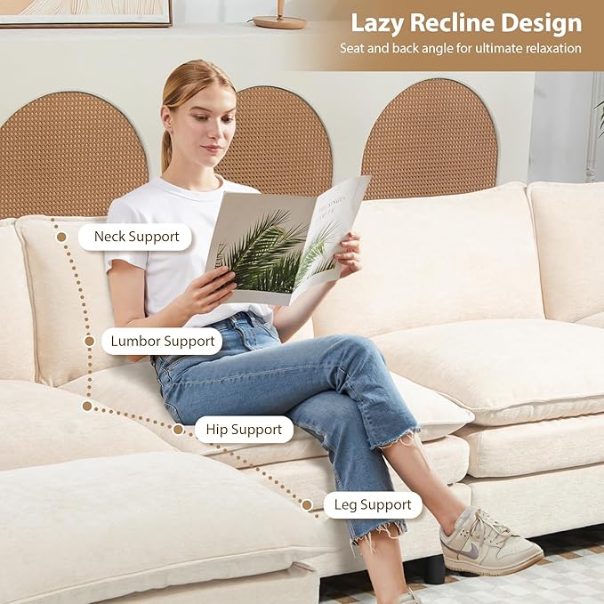 Chenille Modular Sectional Sofa 80'' Comfy Cloud Sofa Couch with Remove Ottoman Large U-Shaped Extra Deep Seat Sofa with Pillows for Living Room DIY Beige