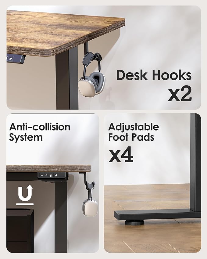 TIQLAB Height Adjustable Electric Standing Desk 40 x 24 inch Sit Stand Up Desk Splice Board Computer Home Office Desk Rustic Brown Top