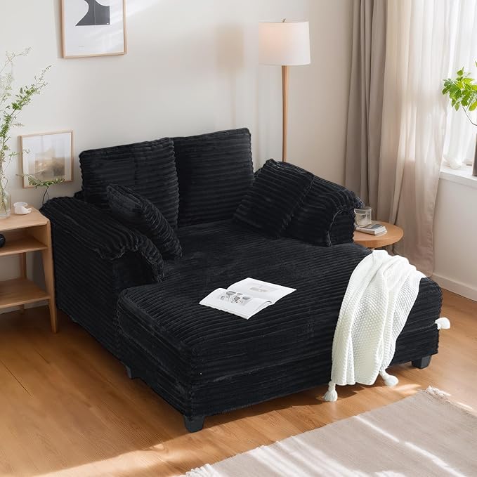 VINGLI Lounge Chair 56 Oversized Reading Chair Corduroy Chaise Sofa Recliner Bed Upholstered Comfy Sleeper Couch with Throw Pillows and Armrests for Living Room Movie Room Bedroom