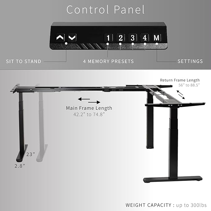 VIVO Electric Triple Motor Height Adjustable 3 Leg Corner Desk Frame up to 300lbs Sit Stand Ergonomic L Shaped Frame Only White DESK-V130EW