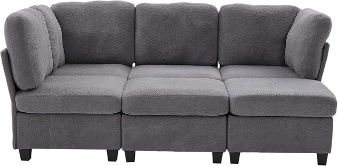 U Shaped Modular Sectional Sofa Couch with Storage Ottoman 6 Seat Convertible Upholstered Deep Seat Sofa with Chaise Lounge Comfy Cloud Couch for Living Room Gray