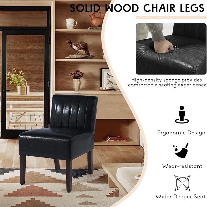 Gaussen Armless Accent Chairs Set of 2 Upholstered Comfy Chairs for Living Room and Vanity with Solid Wood Legs Black