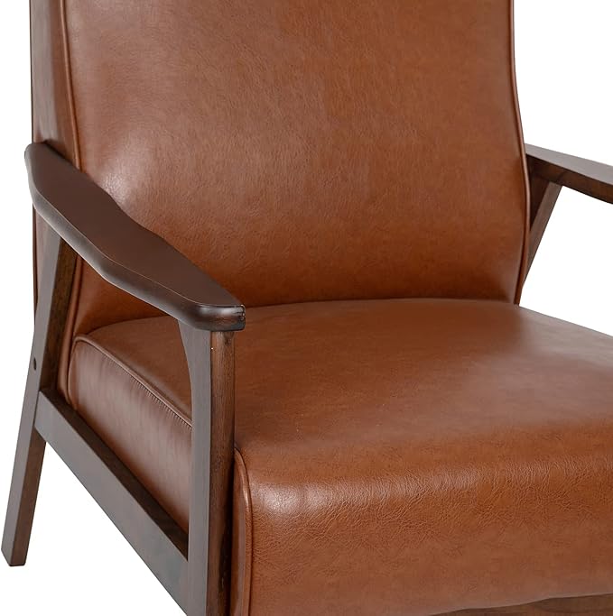 Flash Furniture Langston Commercial Mid Century Modern Chair - Cognac LeatherSoft Upholstery - Walnut Finish Wooden Frame and Arms - Extra Supportive Sinuous Springs