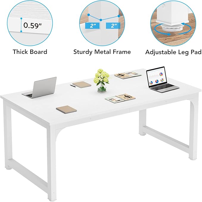 LITTLE TREE 70.8 Inch X-Large Executive Computer Office Desk White