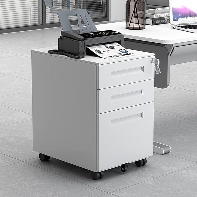HASMI Filing Cabinet 3 Drawer Metal Mobile File Cabinet with Lock Under Desk Filing Cabinet for Legal/Letter/A4 File Fully Assembled with Wheels Storage Cabinet (Color : White)