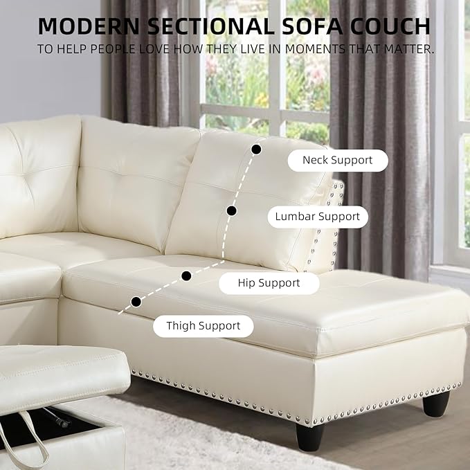 L Shaped Sectional Couch with Storage Ottoman Modern Nailhead Comfy Lounge Sofa with Reversible Cup Holder &amp Chaise 97 4 Seat Modular Sofá for Living Room Apartment Amaranth